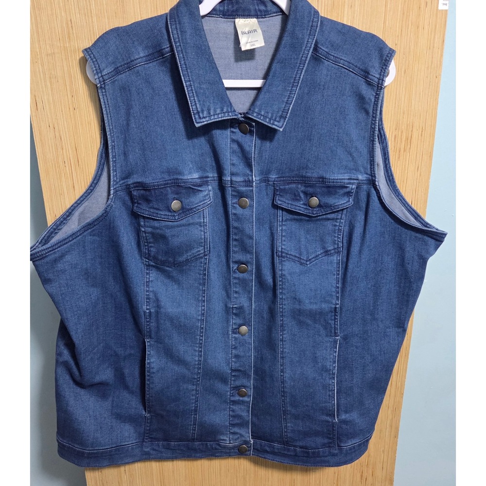 Blair Women 3XL Medium Wash Denim Vest Button Front Stretch Sleeveless Jacket